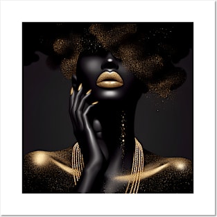 Afrocentric Woman Black & Gold Posters and Art